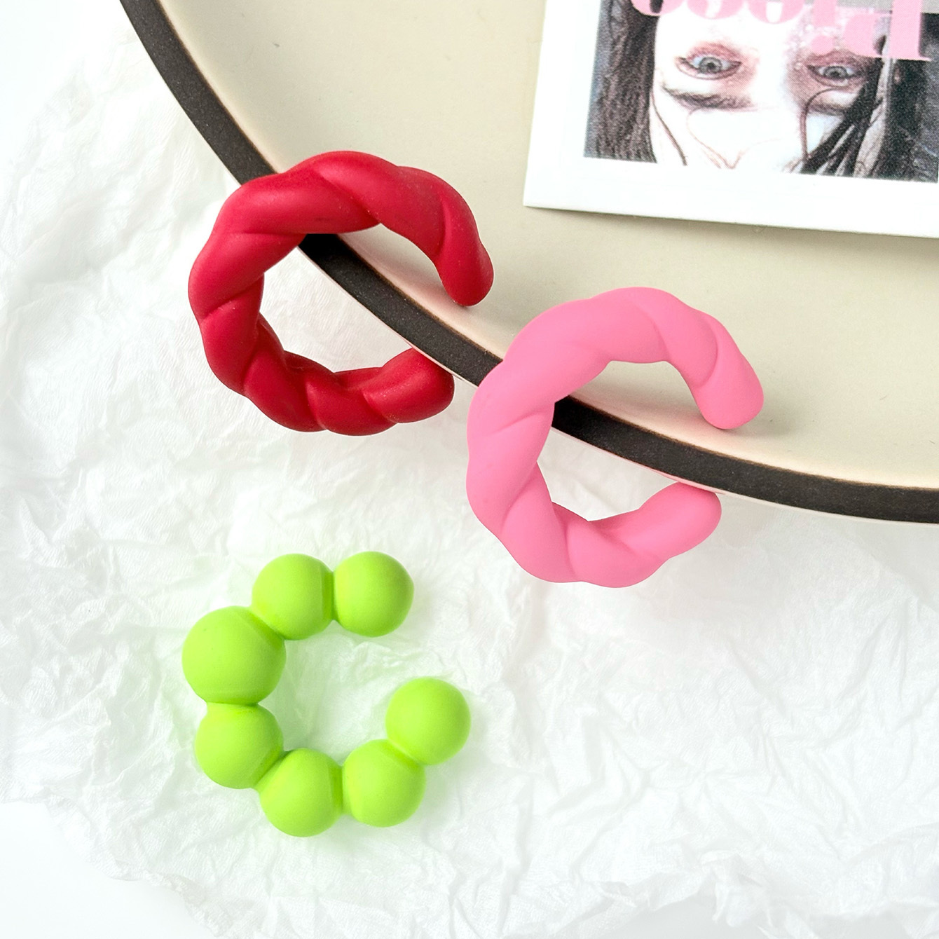 3pcs Candy Colored C Ear Clips for Women